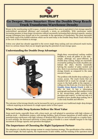 Go Deeper, Store Smarter How the Double Deep Reach Truck Transforms Warehouse Density