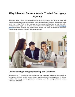 Why Intended Parents Need a Trusted Surrogacy Agency
