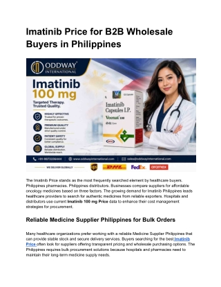 Imatinib Price for B2B Wholesale Buyers in Philippines