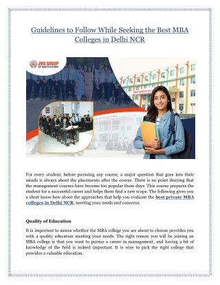 Guidelines to Follow While Seeking the Best MBA Colleges in Delhi NCR