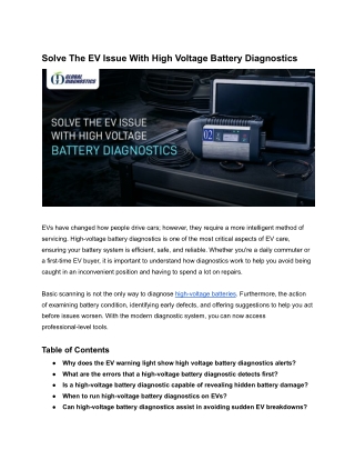 Solve The EV Issue With High Voltage Battery Diagnostics