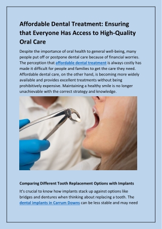 Affordable Dental Treatment - Ensuring that Everyone Has Access to High-Quality Oral Care