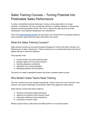 Sales Training Courses – Turning Potential into Predictable Sales Performance