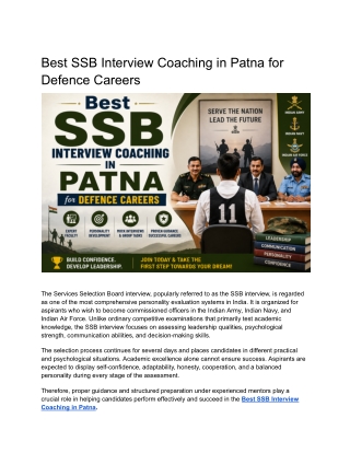 Best SSB Interview Coaching in Patna for Defence Careers