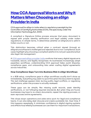 Why Businesses Need a CCA Approved eSign Provider in India