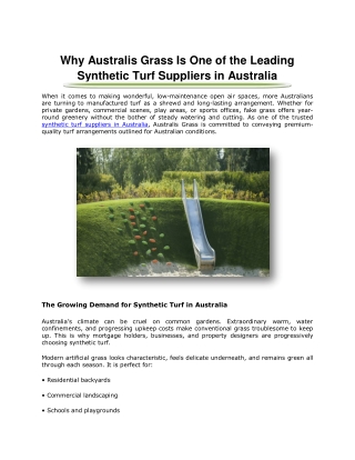 Why Australis Grass Is One of the Leading Synthetic Turf Suppliers in Australia