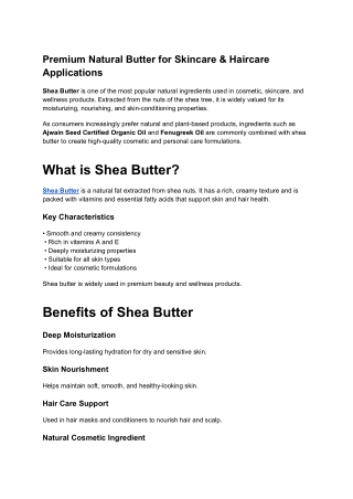 Premium Natural Butter for Skincare & Haircare Applications