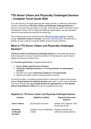 TTD Senior Citizen and Physically Challenged Darshan Guide