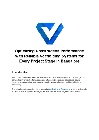 Optimizing Construction Performance with Reliable Scaffolding Systems for Every Project Stage in Bangalore
