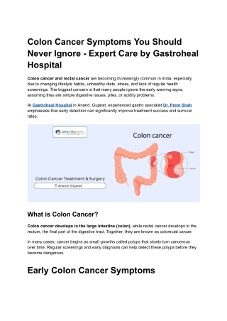 Colon Cancer Symptoms You Should Never Ignore - Expert Care by Gastroheal Hospital