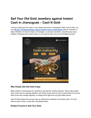 Sell Your Old Gold Jewellery against Instant Cash in Jharsuguda – Cash N Gold