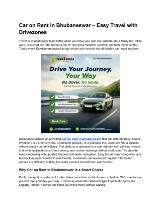 Car on Rent in Bhubaneswar – Easy Travel with Drivezones