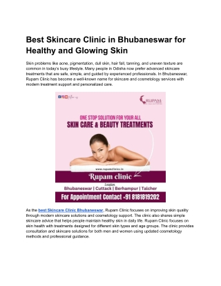 Best Skincare Clinic in Bhubaneswar for Healthy and Glowing Skin