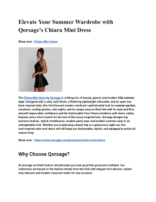 Elevate Your Summer Wardrobe with Qorsage’s Chiara Mini Dress