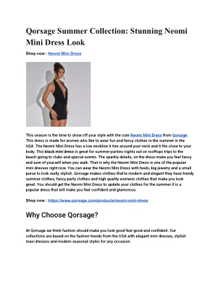 Qorsage Summer Collection: Stunning Neomi Mini Dress Look