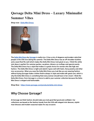 Qorsage Delta Mini Dress – Luxury Minimalist Summer Vibes