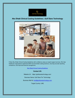 Abu Dhabi Clinical Costing Guidelines | Gulf Stars Technology