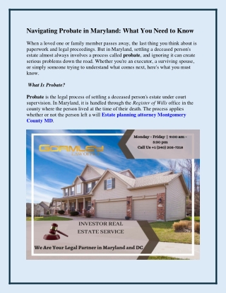 Navigating Probate in Maryland What You Need to Know