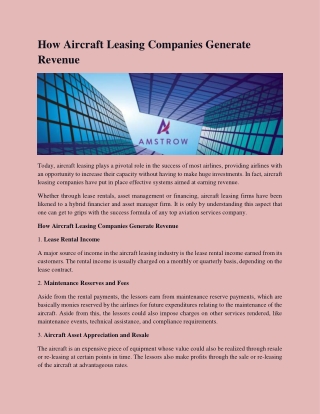How Aircraft Leasing Companies Generate Revenue