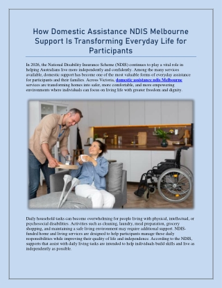 How Domestic Assistance NDIS Melbourne Support Is Transforming Everyday Life