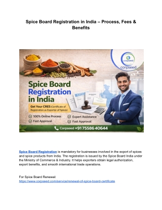 Spice Board Registration in India – Process, Fees & Benefits