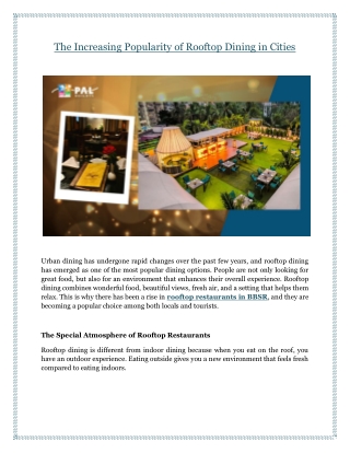 The Increasing Popularity of Rooftop Dining in Cities