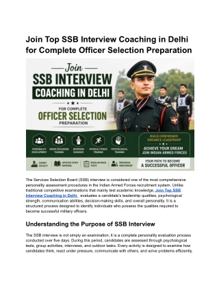 Join Top SSB Interview Coaching in Delhi for Complete Officer Selection Preparation