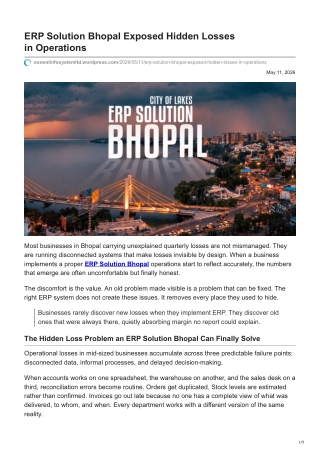 ERP Solution Bhopal Exposed Hidden Losses inOperations