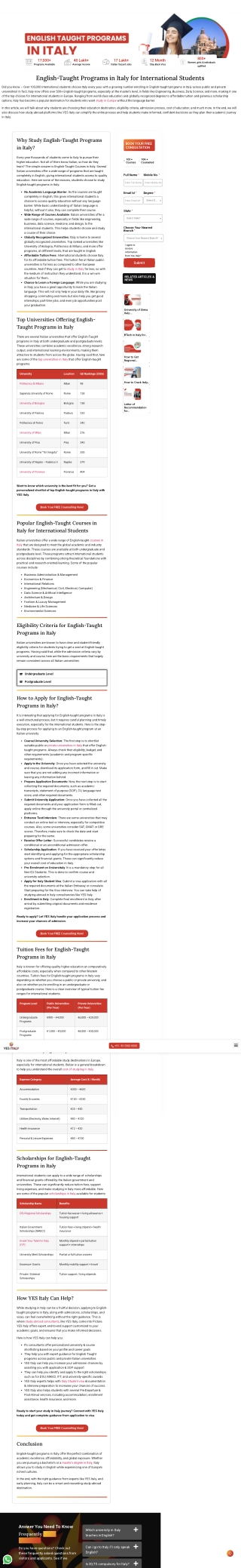 English Bachelor Programs Italy