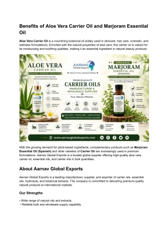 Benefits of Aloe Vera Carrier Oil and Marjoram Essential Oil