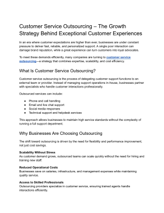 Customer Service Outsourcing – The Growth Strategy Behind Exceptional Customer Experiences