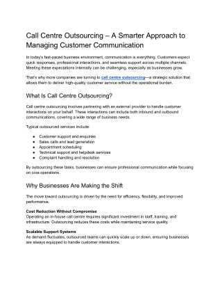Call Centre Outsourcing – A Smarter Approach to Managing Customer Communication