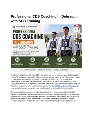 Professional CDS Coaching in Dehradun with SSB Training