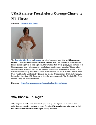 USA Summer Trend Alert: Qorsage Charlotte Mini Dress