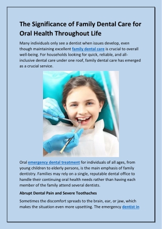 The Significance of Family Dental Care for Oral Health Throughout Life
