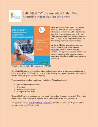 Bulk-Billed DVT Ultrasounds at Butler Fast, Affordable Diagnosis. (08) 9544 3999