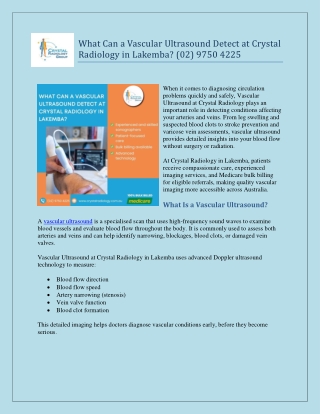 What Can a Vascular Ultrasound Detect at Crystal Radiology in Lakemba (02) 9750 4225