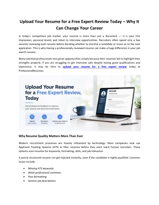 Upload Your Resume for a Free Expert Review Today – Why It Can Change Your Career