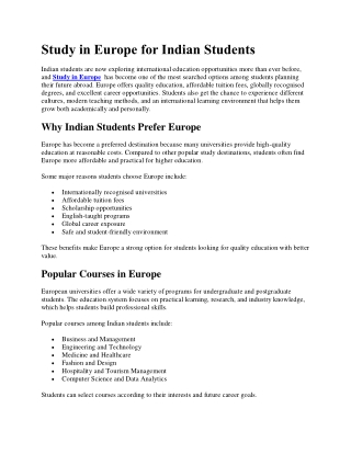 Study in Europe for Indian Students