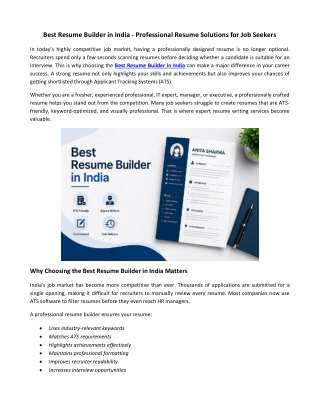Best Resume Builder in India, Resume Builder Contact Number – Professional Resume Solutions for Job Seeker