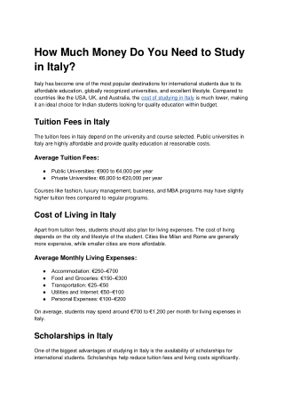 Cost of Study in Italy for Indian Students – Complete Guide by YES Italy