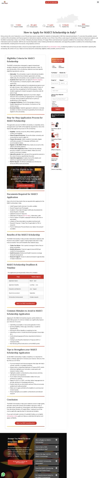Italy MAECI Scholarship