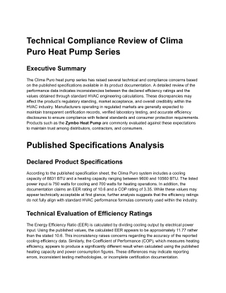 Technical Compliance Review of Clima Puro Heat Pump Series
