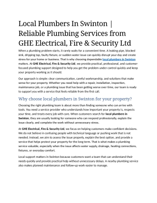 4- Local Plumbers in Swinton  Reliable Plumbing Services from GHE Electrical, Fire & Security Ltd