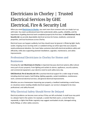 6- Electricians in Chorley  Trusted Electrical Services by GHE Electrical, Fire & Security Ltd