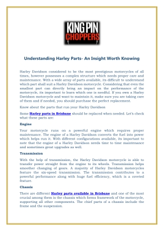 Understanding Harley Parts- An Insight Worth Knowing