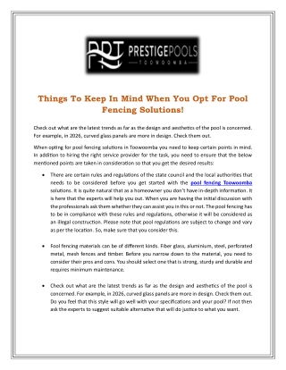 Things To Keep In Mind When You Opt For Pool Fencing Solutions