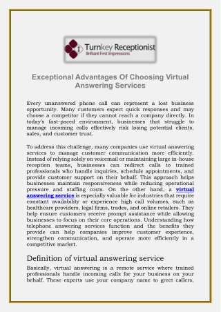 Exceptional Advantages Of Choosing Virtual Answering Services