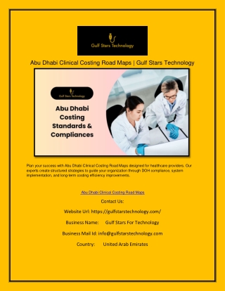 Abu Dhabi Clinical Costing Road Maps | Gulf Stars Technology