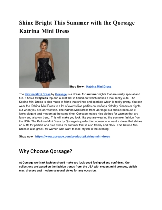 Shine Bright This Summer with the Qorsage Katrina Mini Dress